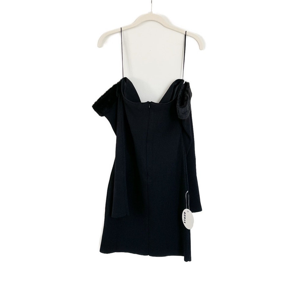 STAUD Josee Faux Fur Trimmed Mini Dress in Black Size Large NWT - Picture 6 of 6